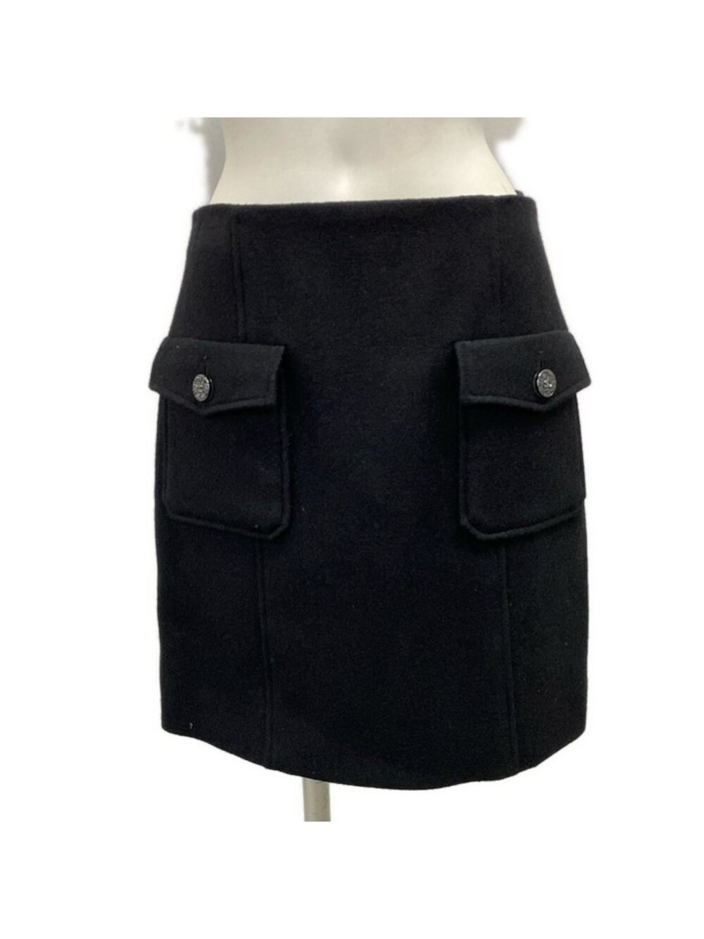 Chanel Mini Skirt M Black Glitter CC Logo Rhinestone Wool